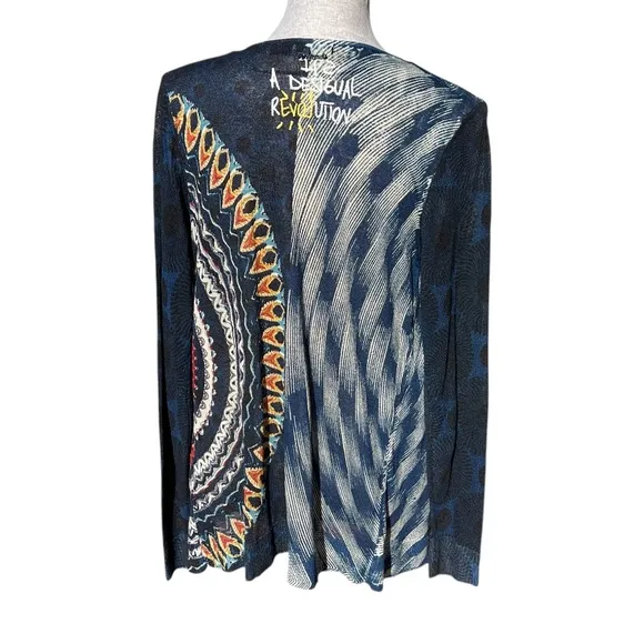Desigual Open Lightweight Cardigan Sweater Drape Waterfall Top Rhinestone Large