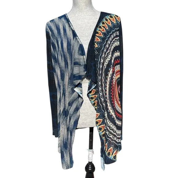 Desigual Open Lightweight Cardigan Sweater Drape Waterfall Top Rhinestone Large