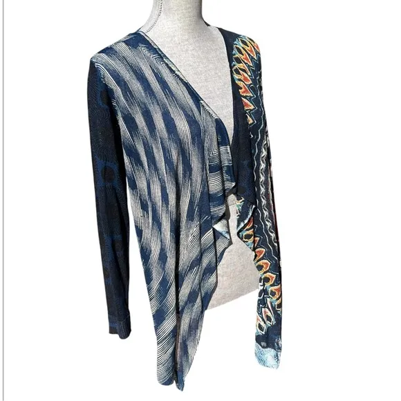 Desigual Open Lightweight Cardigan Sweater Drape Waterfall Top Rhinestone Large