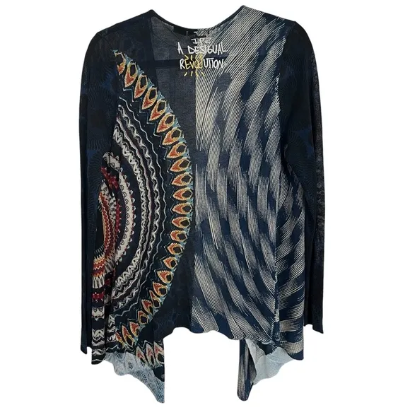 Desigual Open Lightweight Cardigan Sweater Drape Waterfall Top Rhinestone Large