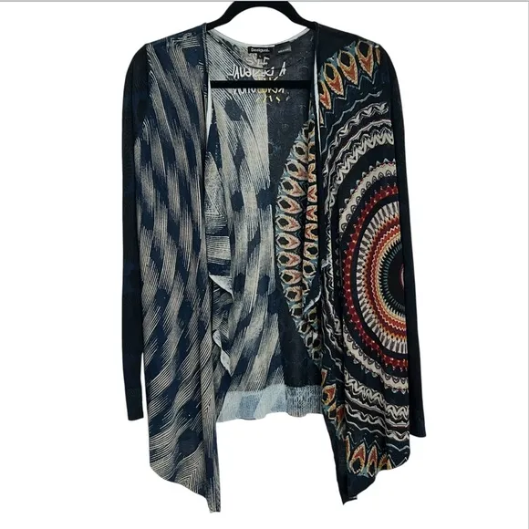 Desigual Open Lightweight Cardigan Sweater Drape Waterfall Top Rhinestone Large