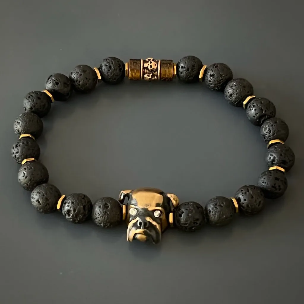 Dog Charm Lava Rock Stone Beaded Bracelet
