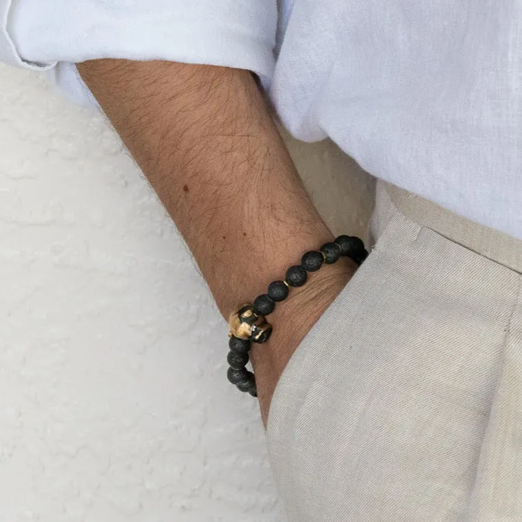 Dog Charm Lava Rock Stone Beaded Bracelet