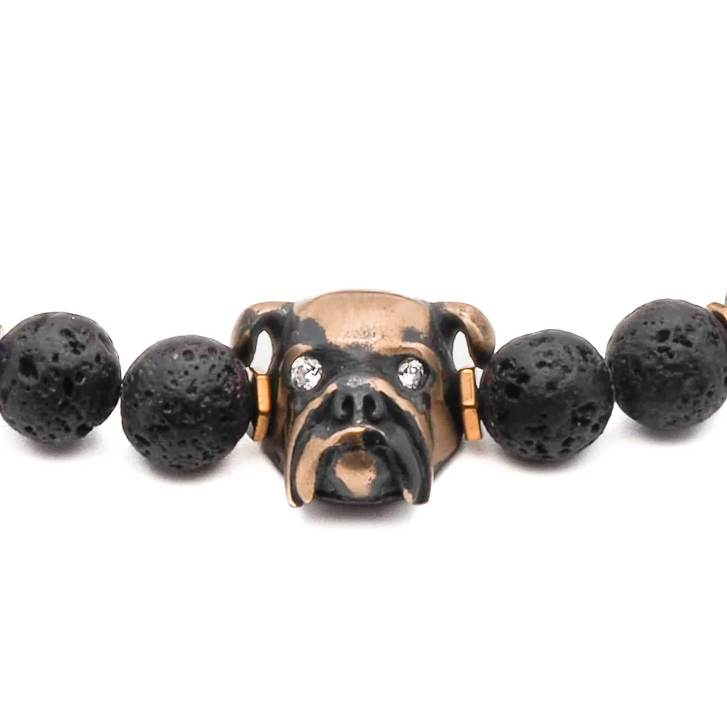Dog Charm Lava Rock Stone Beaded Bracelet