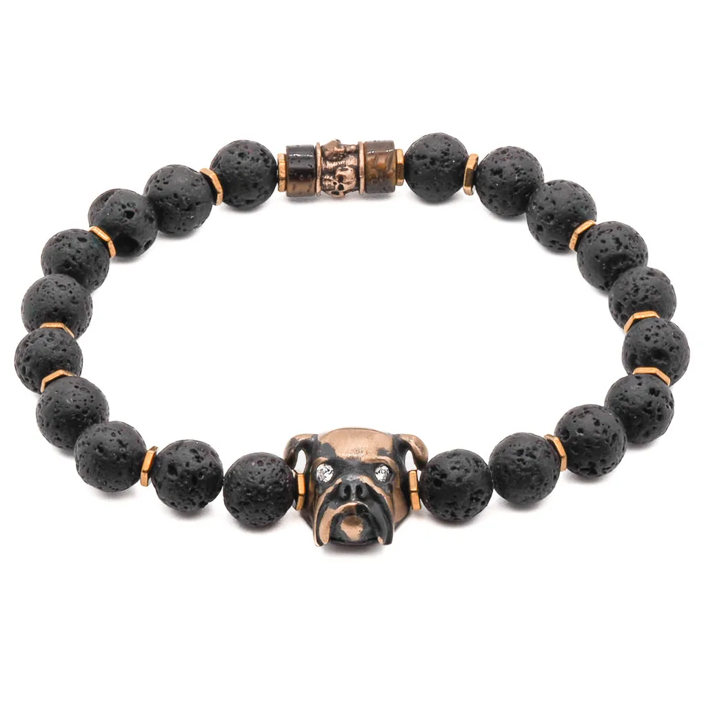 Dog Charm Lava Rock Stone Beaded Bracelet