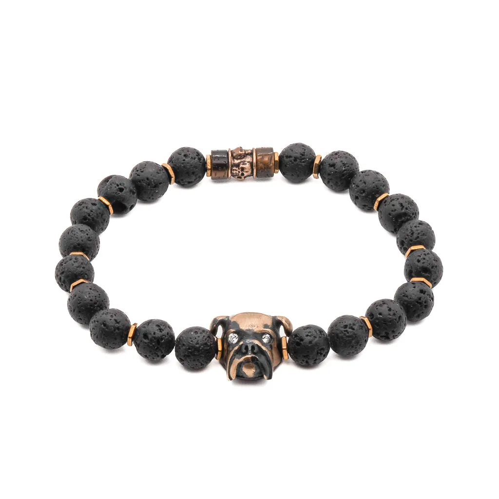 Dog Charm Lava Rock Stone Beaded Bracelet
