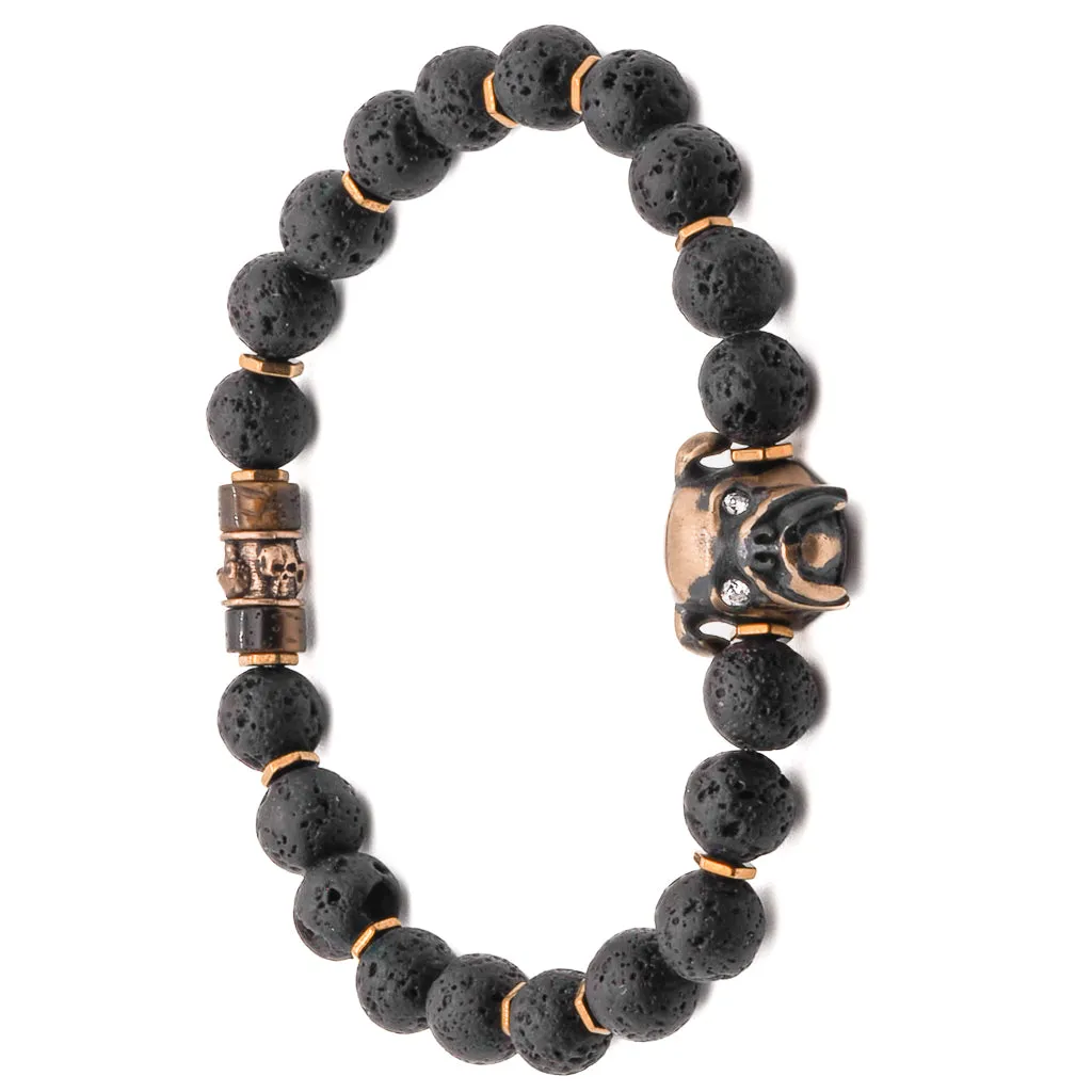 Dog Charm Lava Rock Stone Beaded Bracelet