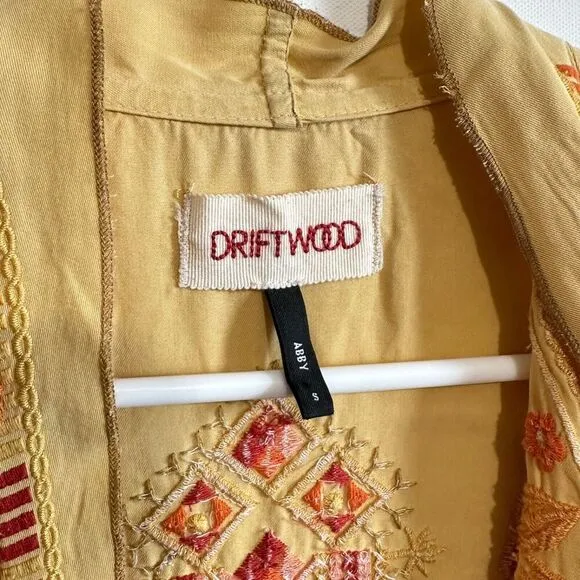 Driftwood Abby Goldie Yellow Mustard Boho Floral Embroidered Belted Kimono Sz S