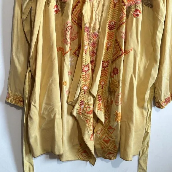 Driftwood Abby Goldie Yellow Mustard Boho Floral Embroidered Belted Kimono Sz S