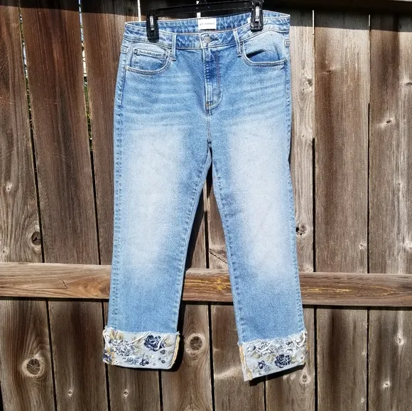 Driftwood Colette Embroidered Cuff Cropped High Rise Jeans Size 14