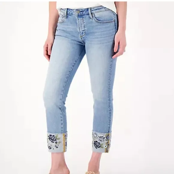 Driftwood Colette Embroidered Cuff Cropped High Rise Jeans Size 14