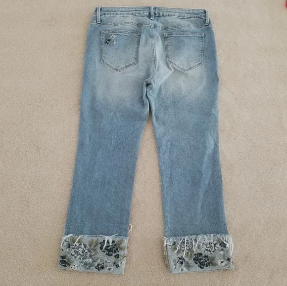 Driftwood Colette Embroidered Cuff Cropped High Rise Jeans Size 14