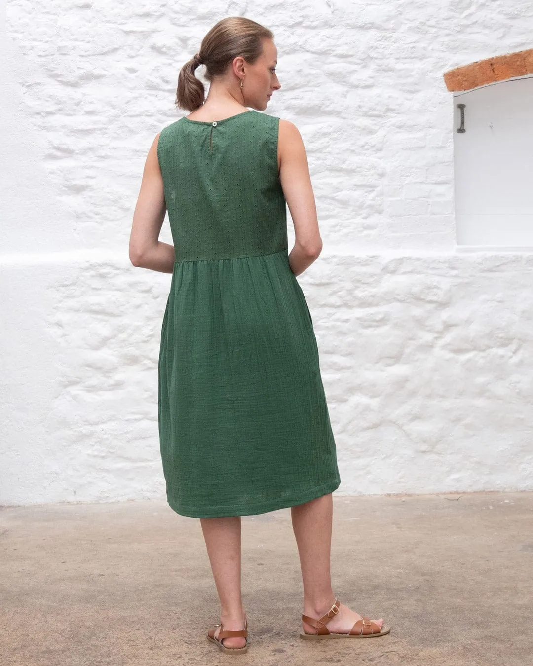 Elaine Cotton Day Dress | Forest Green