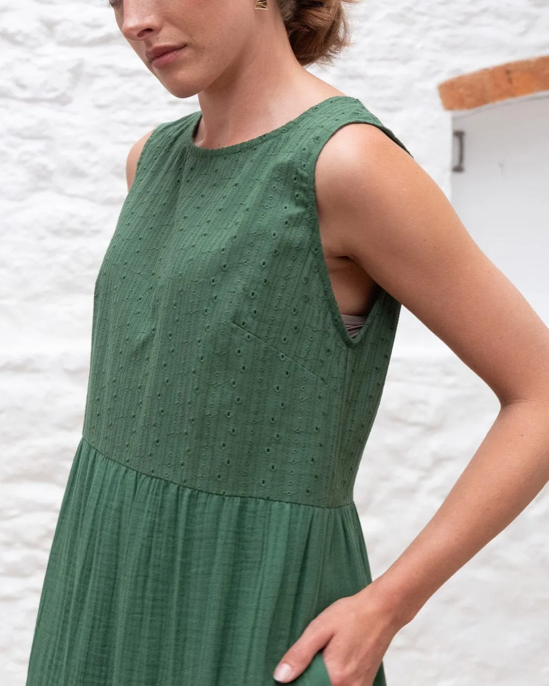 Elaine Cotton Day Dress | Forest Green