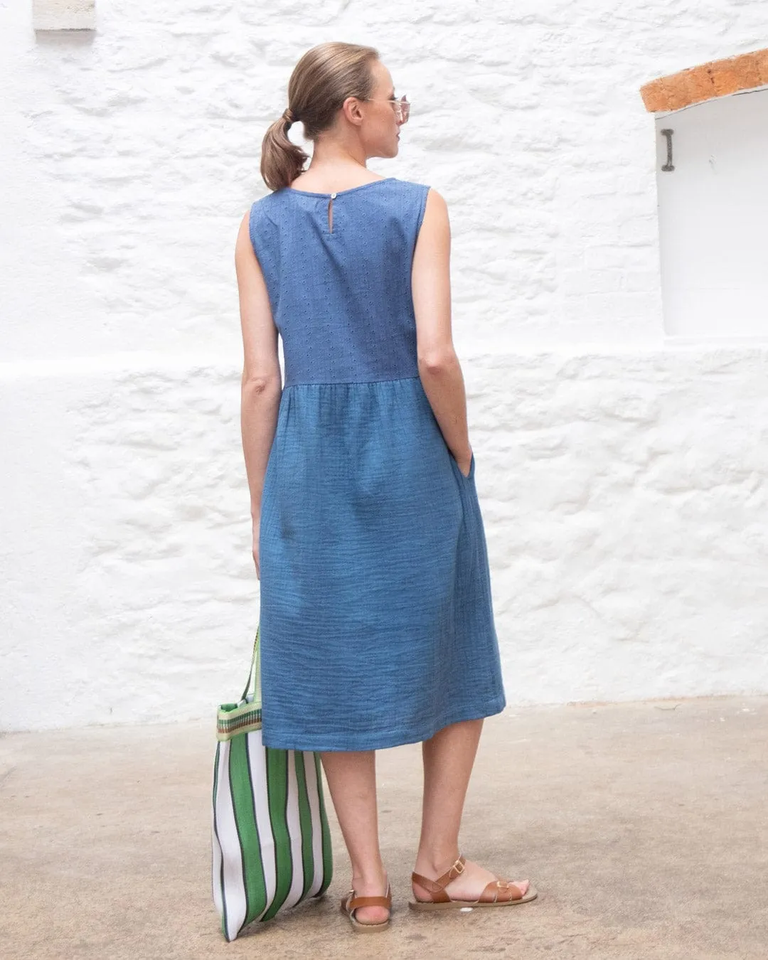 Elaine Cotton Day Dress | Med Blue