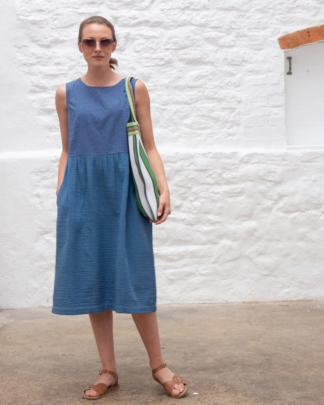 Elaine Cotton Day Dress | Med Blue