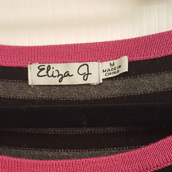 Eliza J Black Gray Pink Striped Sweater Dress