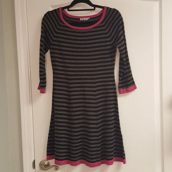 Eliza J Black Gray Pink Striped Sweater Dress