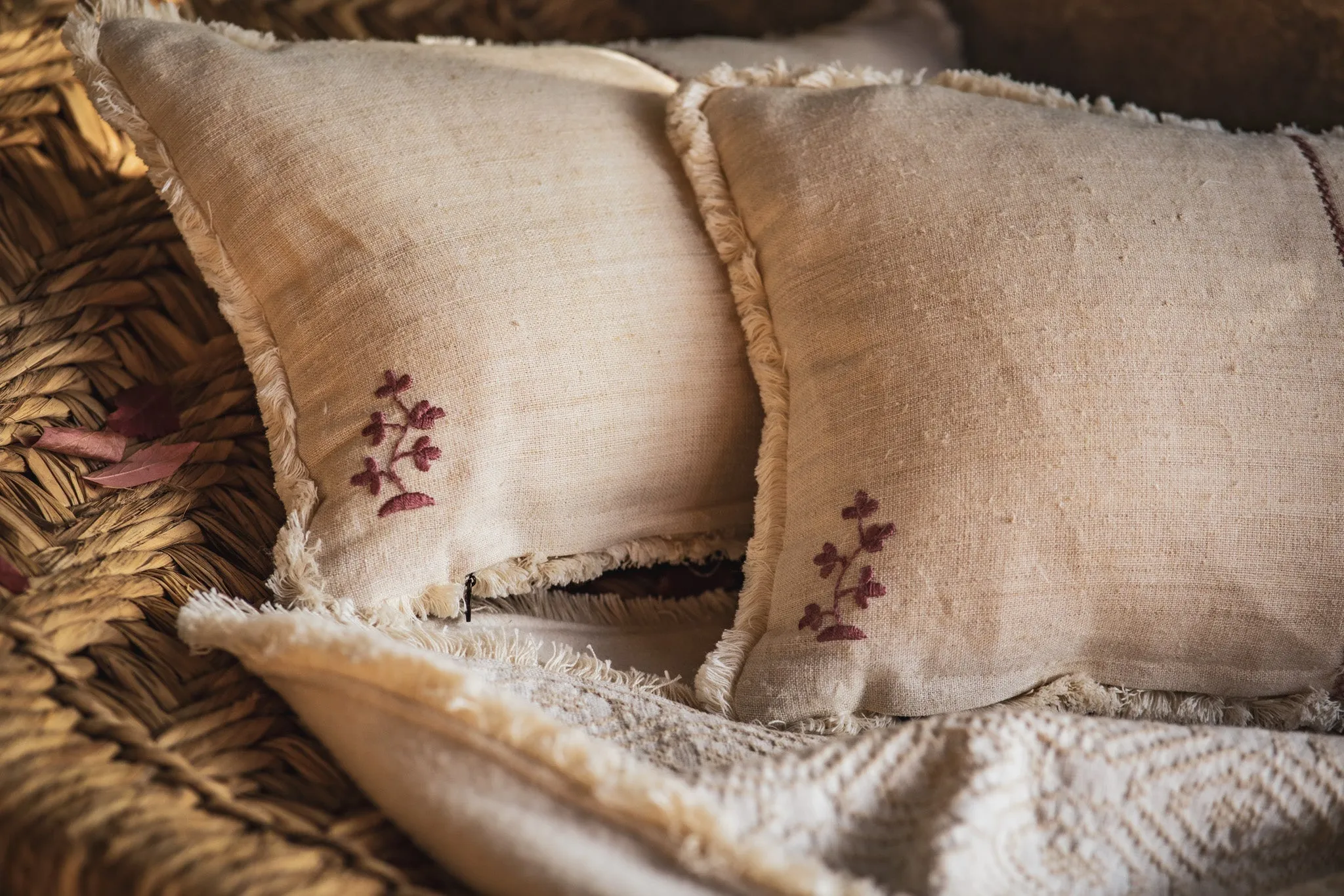 embroidered vintage Hungarian hemp pillow