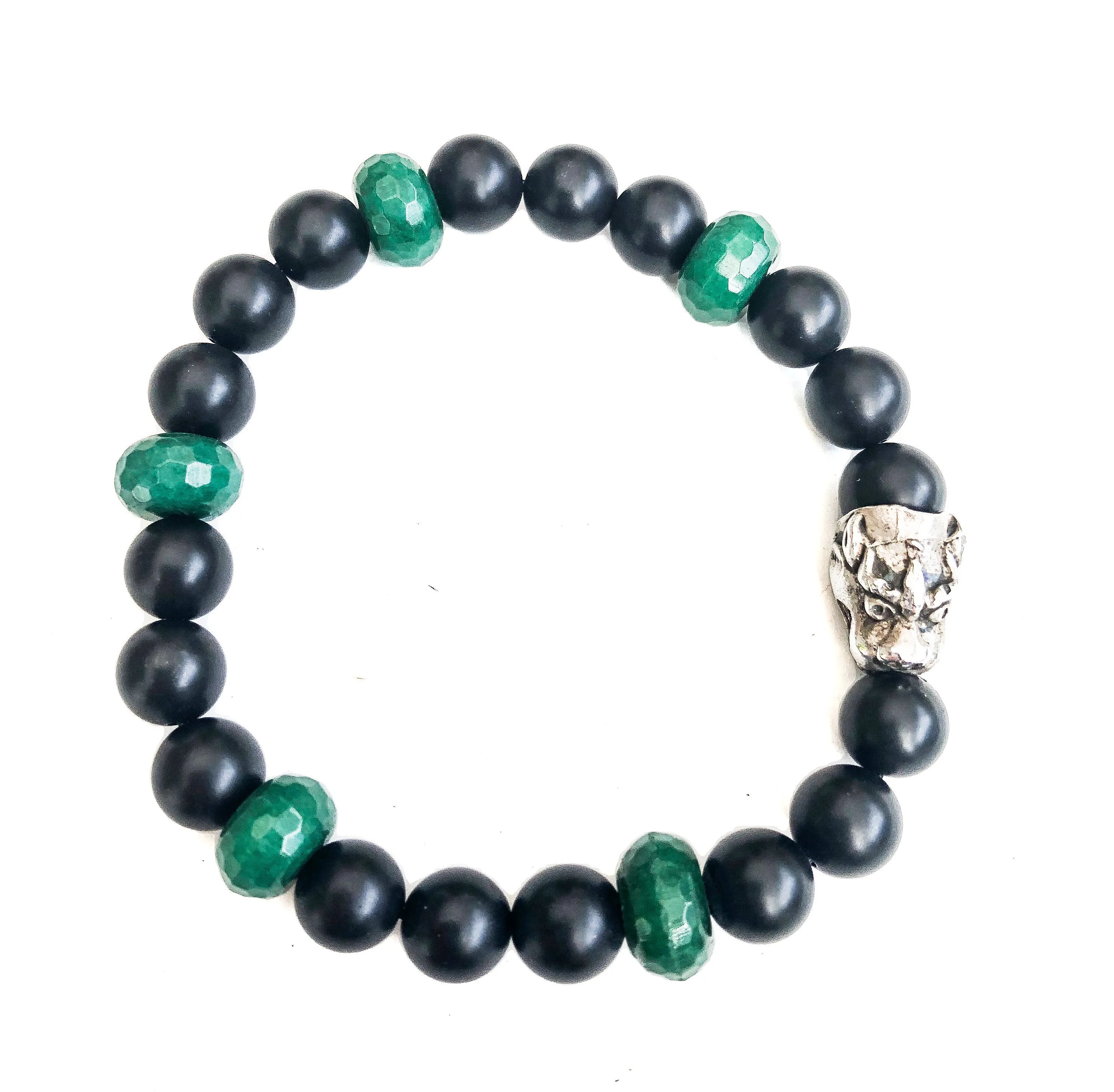 Emerald & Black Onyx Sterling Dragon Bracelet
