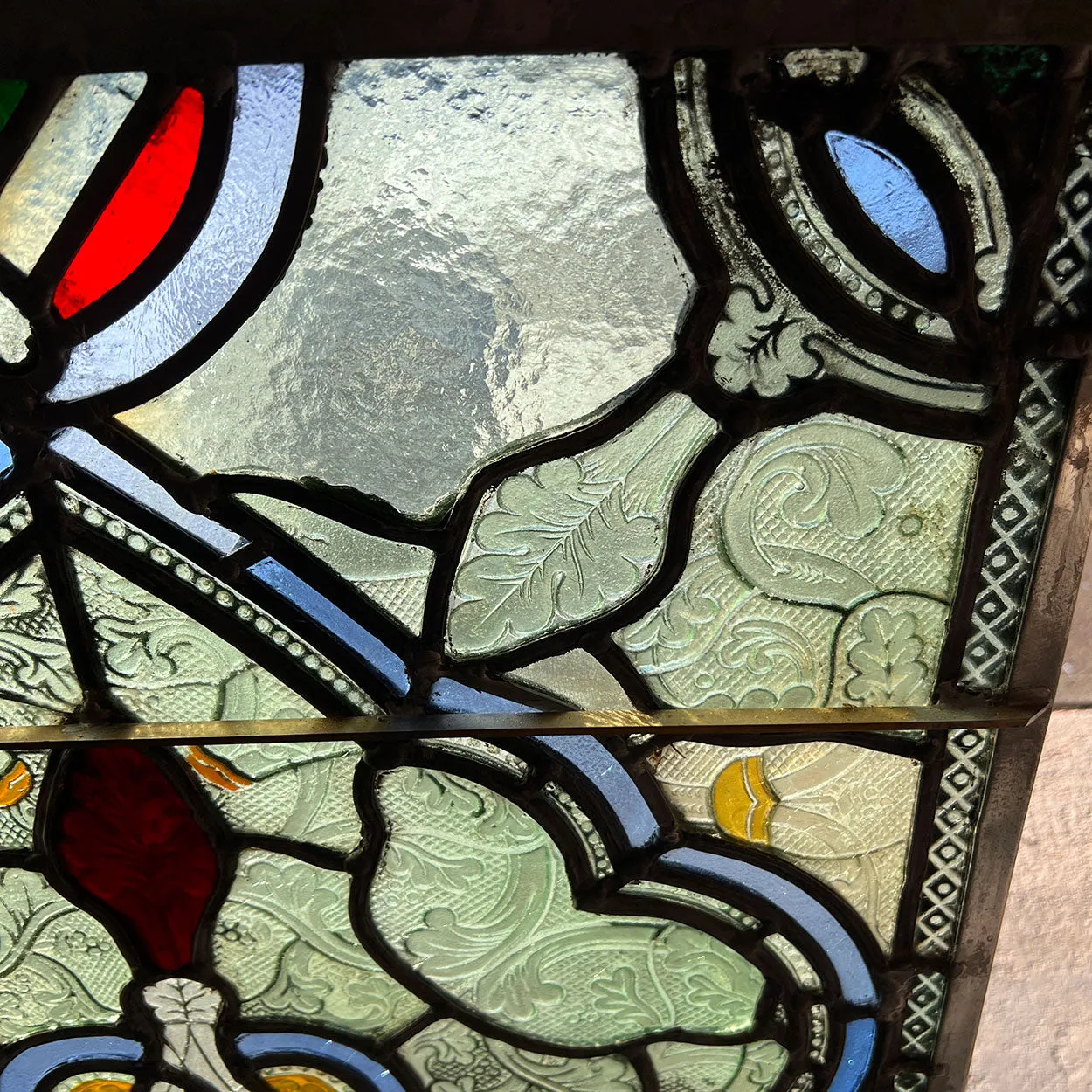 English Gothic Revival Leaded, Stained and Pressed Glass Rectangular Window