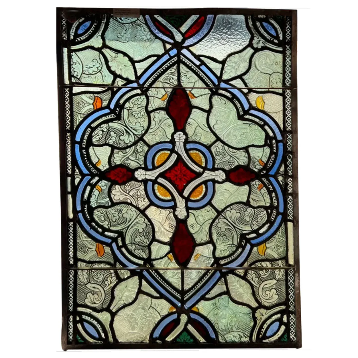 English Gothic Revival Leaded, Stained and Pressed Glass Rectangular Window