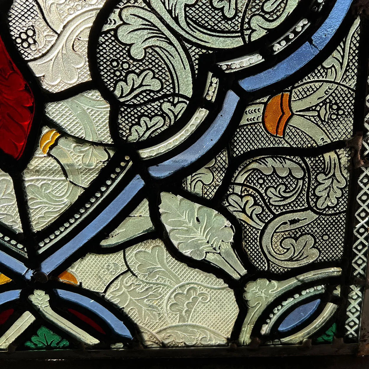 English Gothic Revival Leaded, Stained and Pressed Glass Rectangular Window