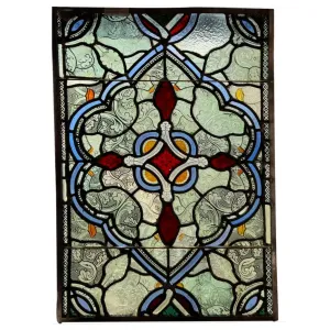 English Gothic Revival Leaded, Stained and Pressed Glass Rectangular Window