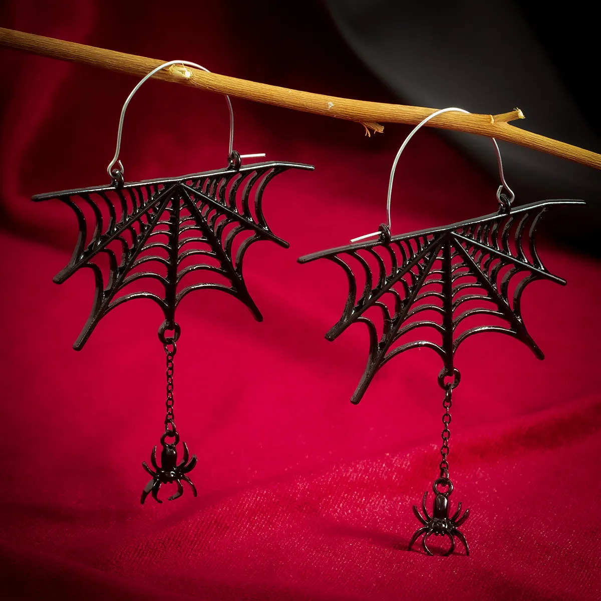 Europe and America Cross Border Ornament Dark Style Cobweb Hollow Tassel Ear Studs Halloween Spider Punk Gothic Earrings