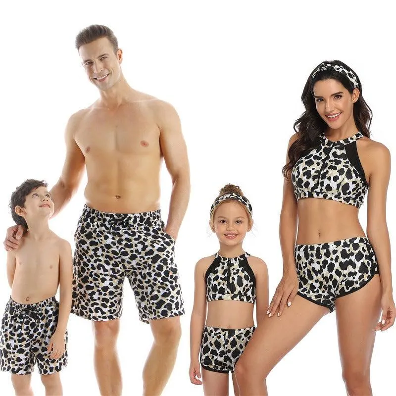 Family Matching Leopard Print Swimwear