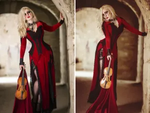 Fantasy Vampire red and black gothic stretch velvet dress