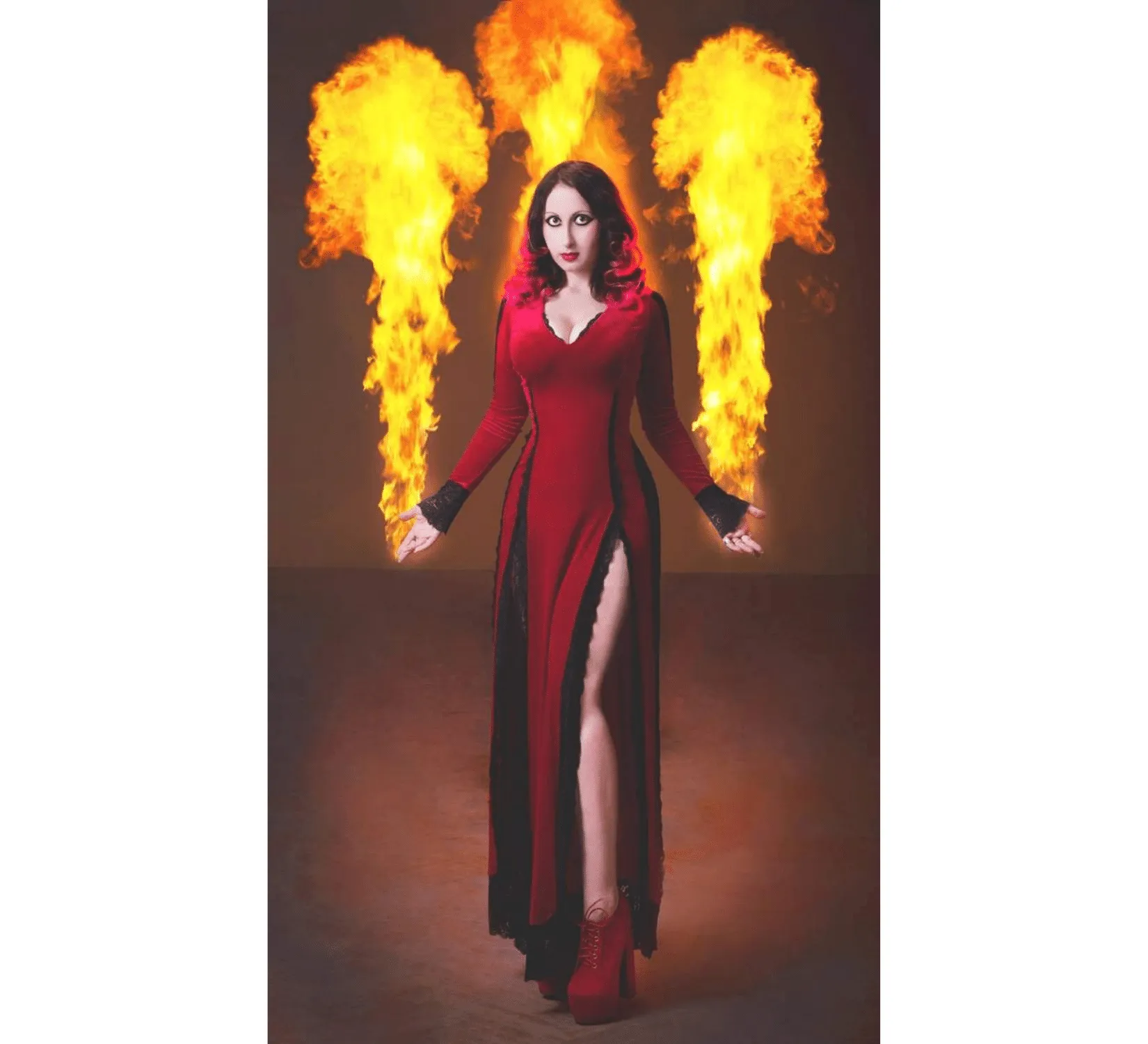 Fantasy Vampire red and black gothic stretch velvet dress