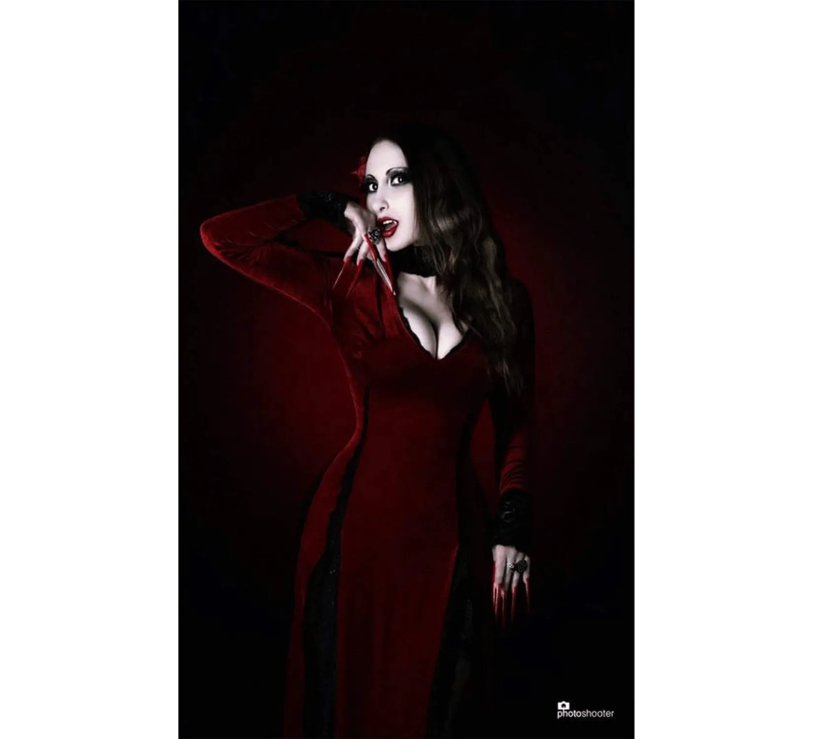Fantasy Vampire red and black gothic stretch velvet dress