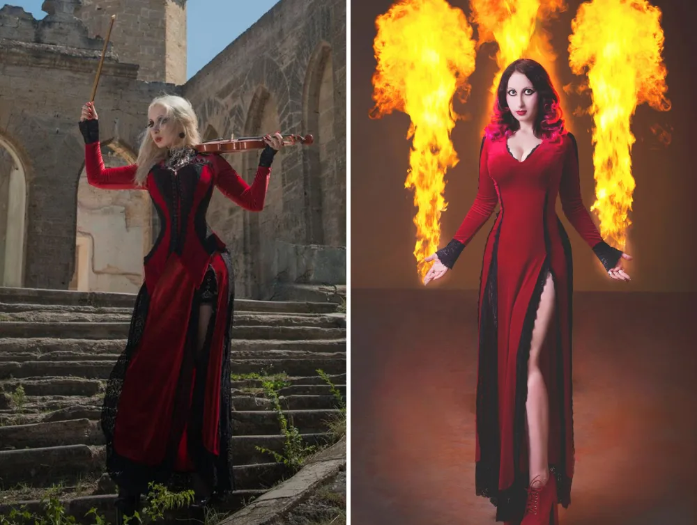 Fantasy Vampire red and black gothic stretch velvet dress