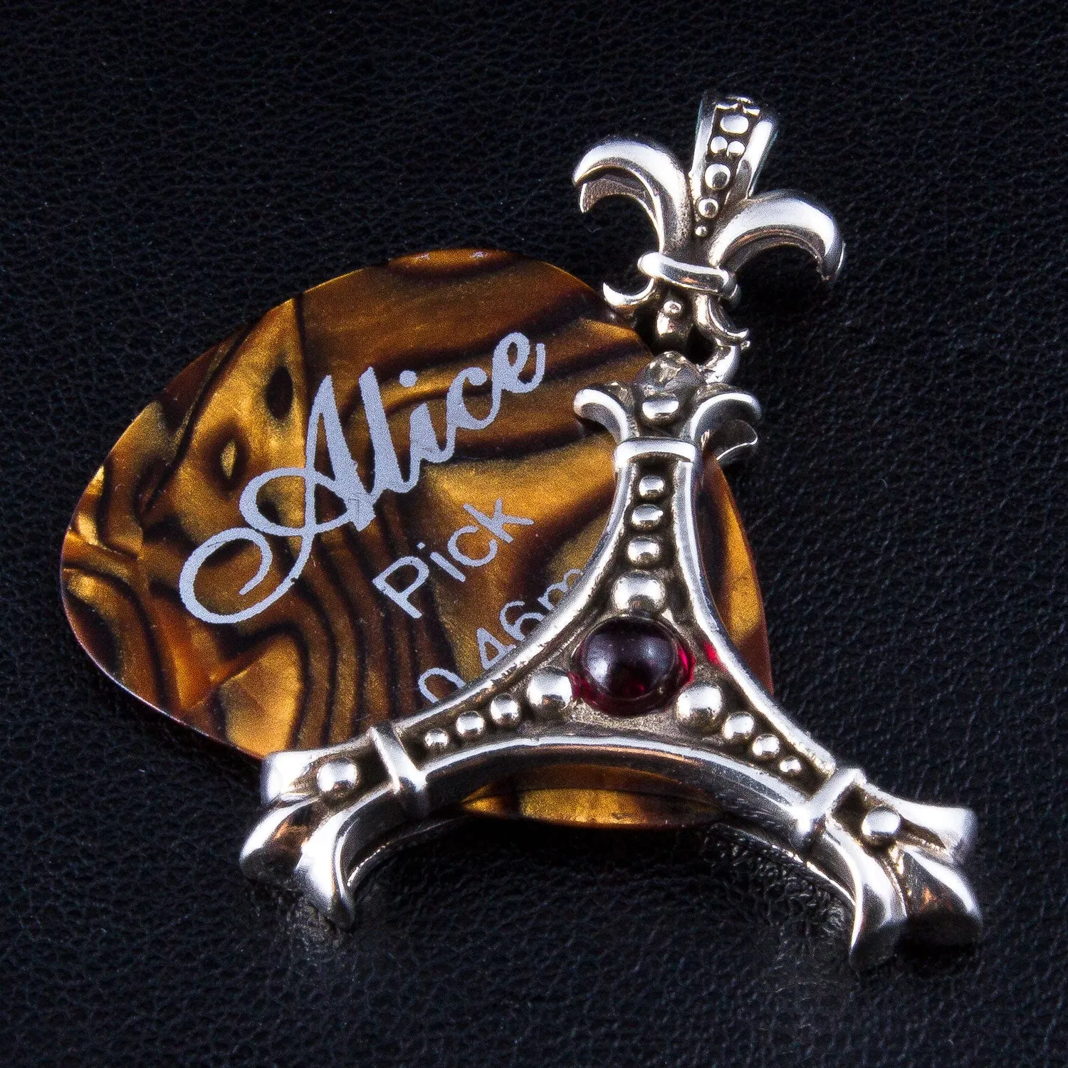 Fleur De Lis Sterling Silver Guitar Pick Holder Pendant