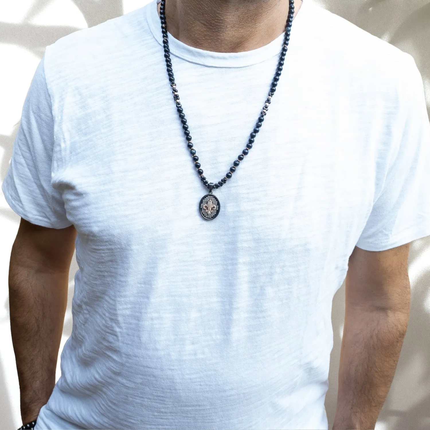 Fleur De Lis Sterling Silver Pendant Labradorite Beaded Necklace