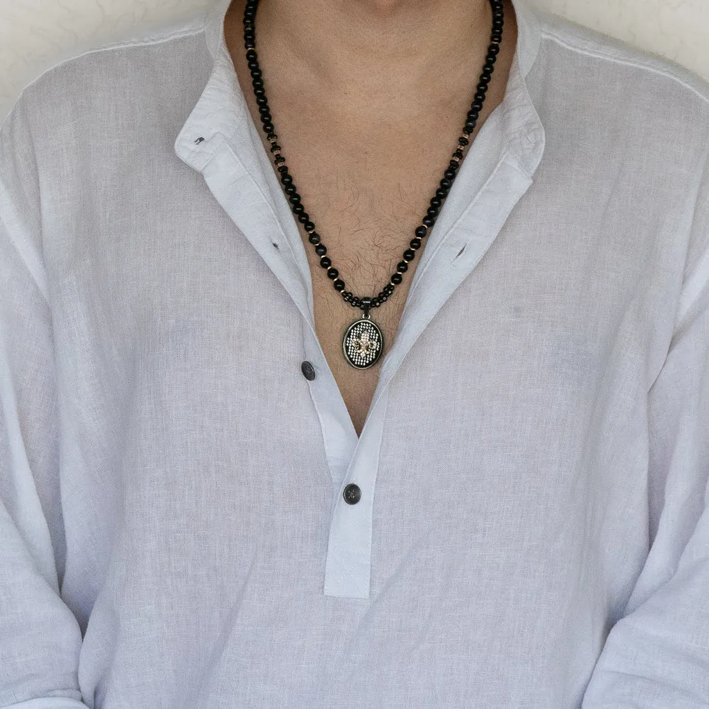 Fleur De Lis Sterling Silver Pendant Labradorite Beaded Necklace