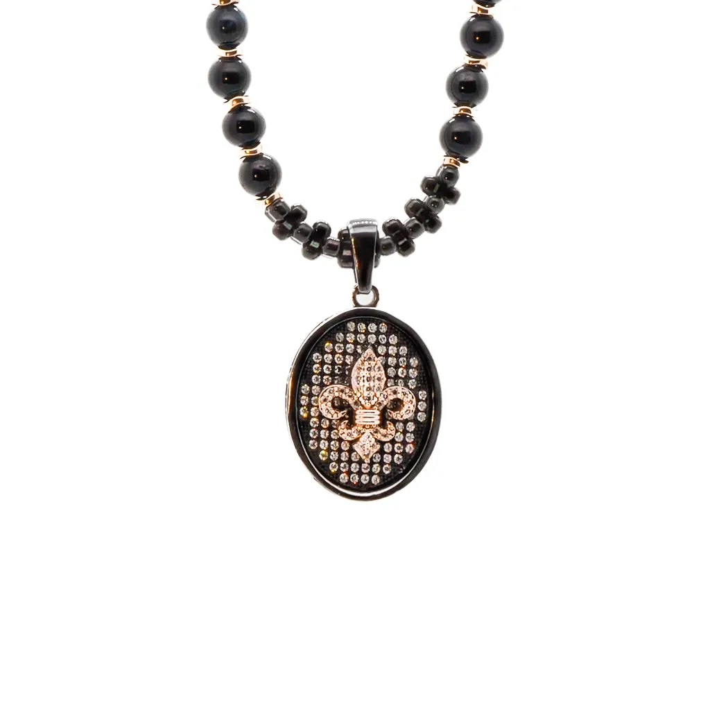 Fleur De Lis Sterling Silver Pendant Labradorite Beaded Necklace