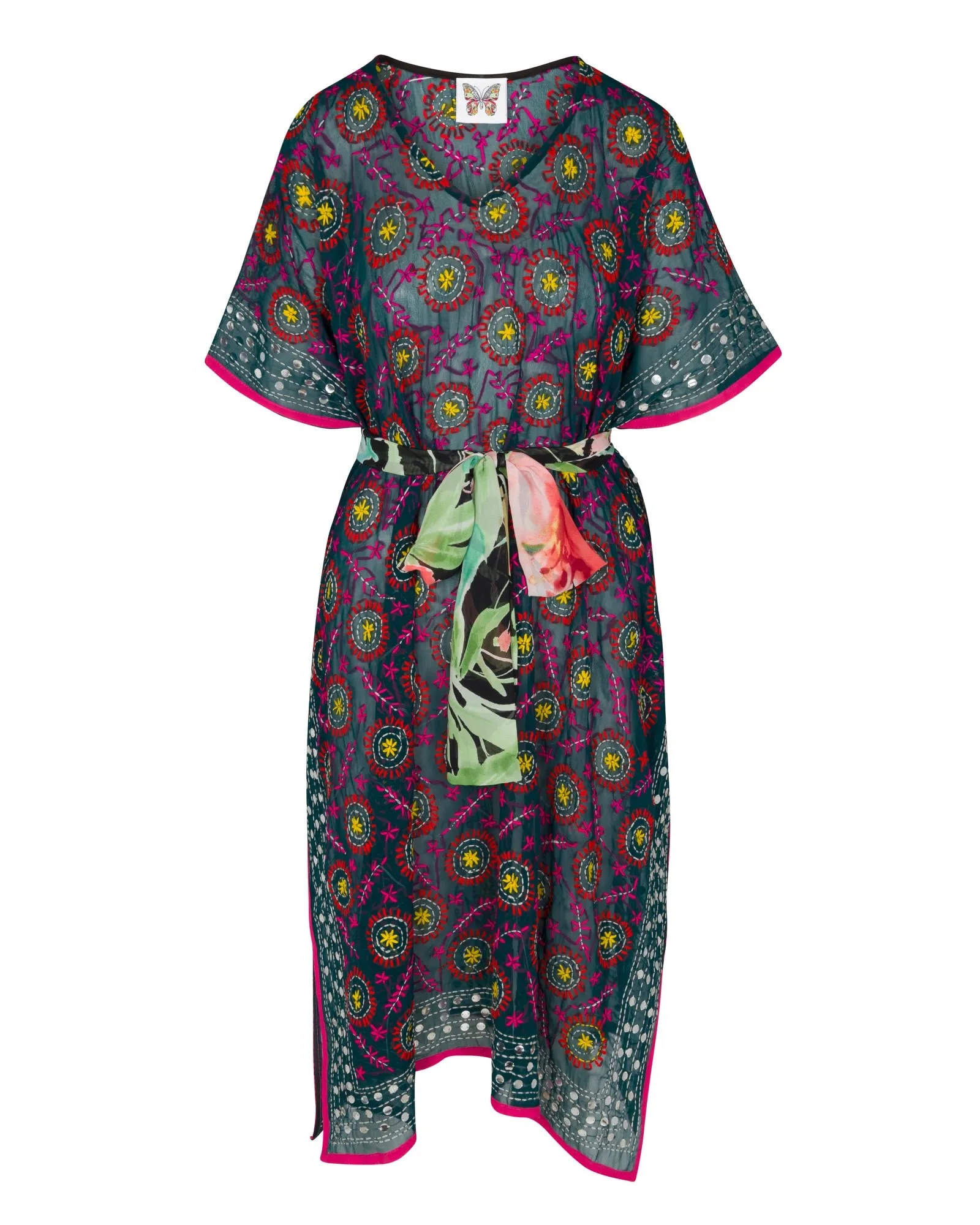Flora Embroidered Caftan - Navy