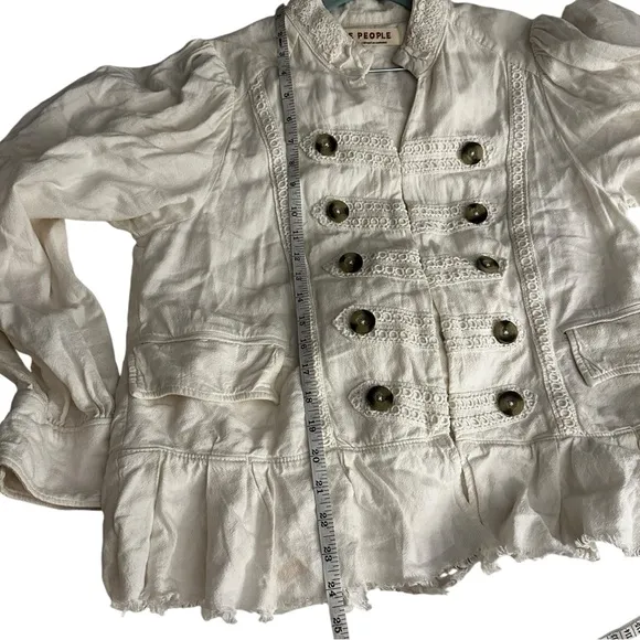 Free People Ariana Lace Trim Jacket- Linen and Viscose, Women’s Size Medium