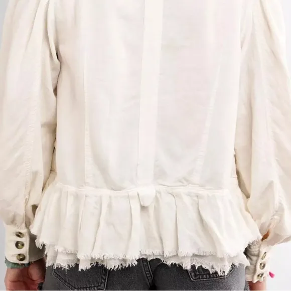 Free People Ariana Lace Trim Jacket- Linen and Viscose, Women’s Size Medium