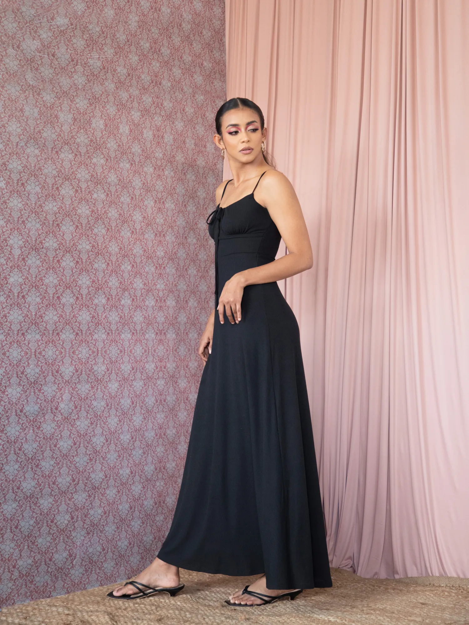Front Tie-Up Midi Dress
