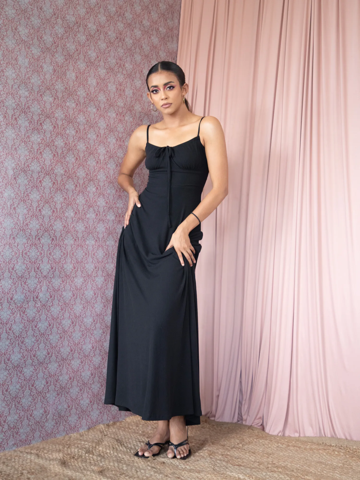 Front Tie-Up Midi Dress