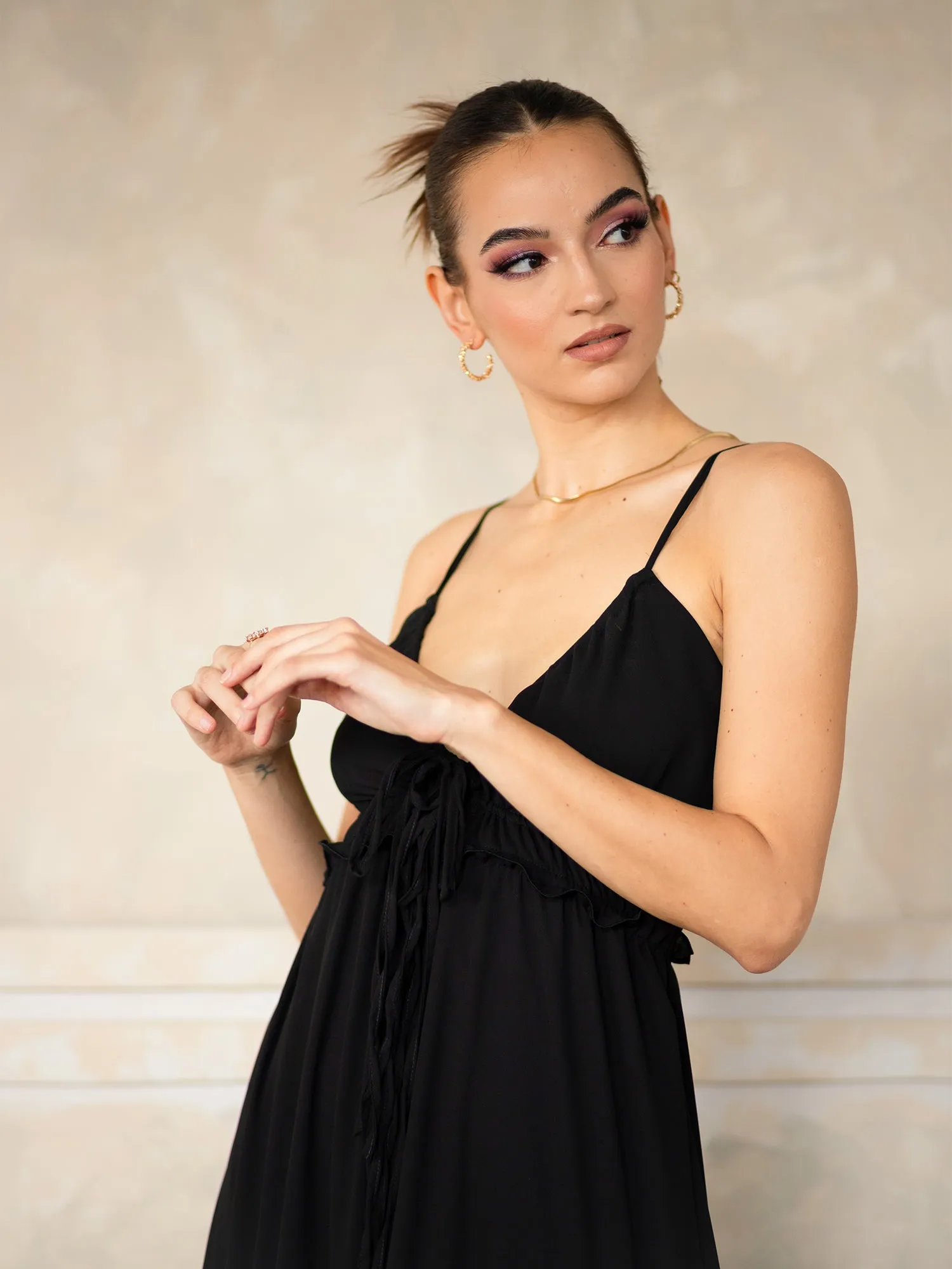 Front Tie up Tiered Maxi Dress