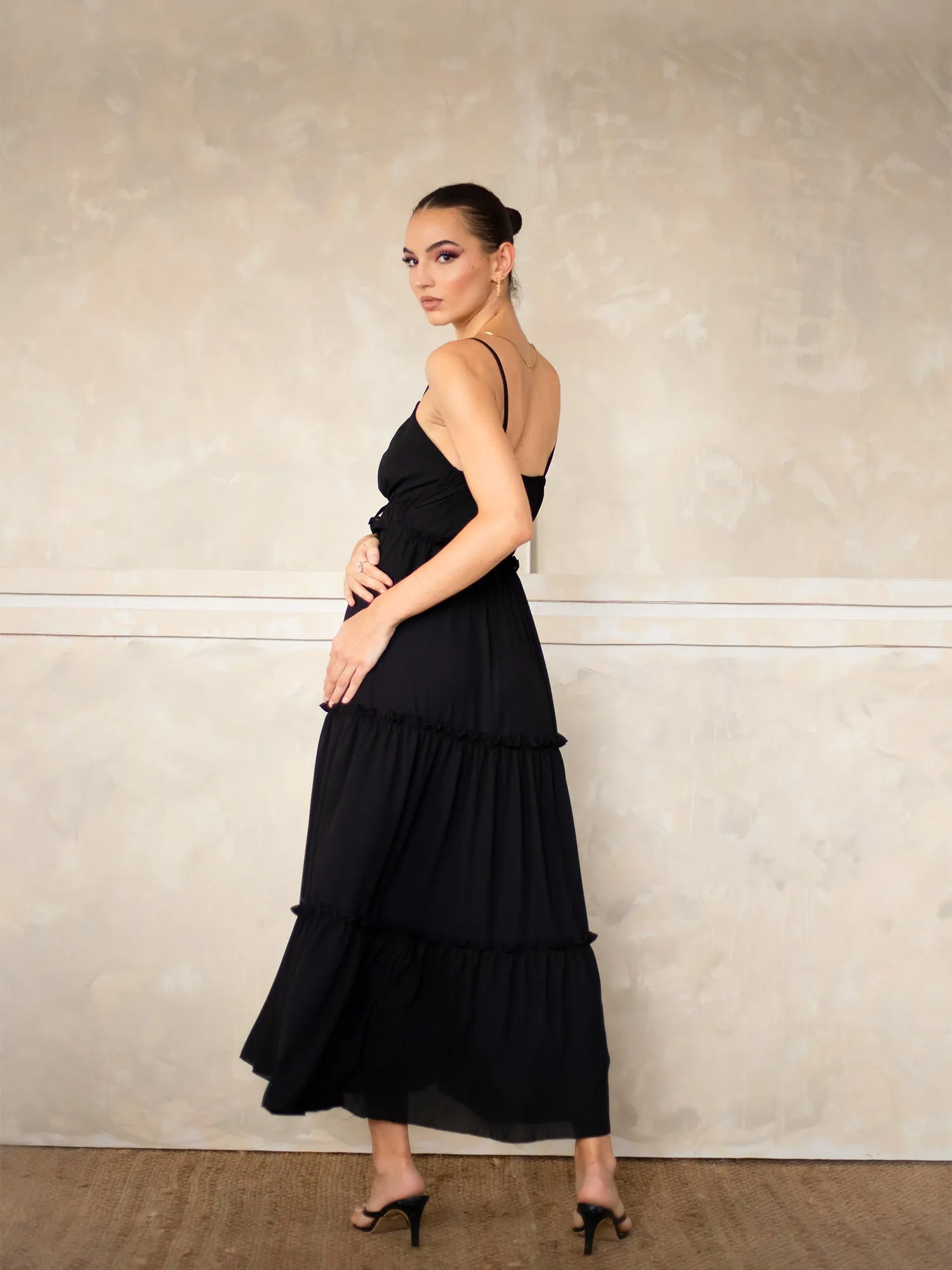 Front Tie up Tiered Maxi Dress