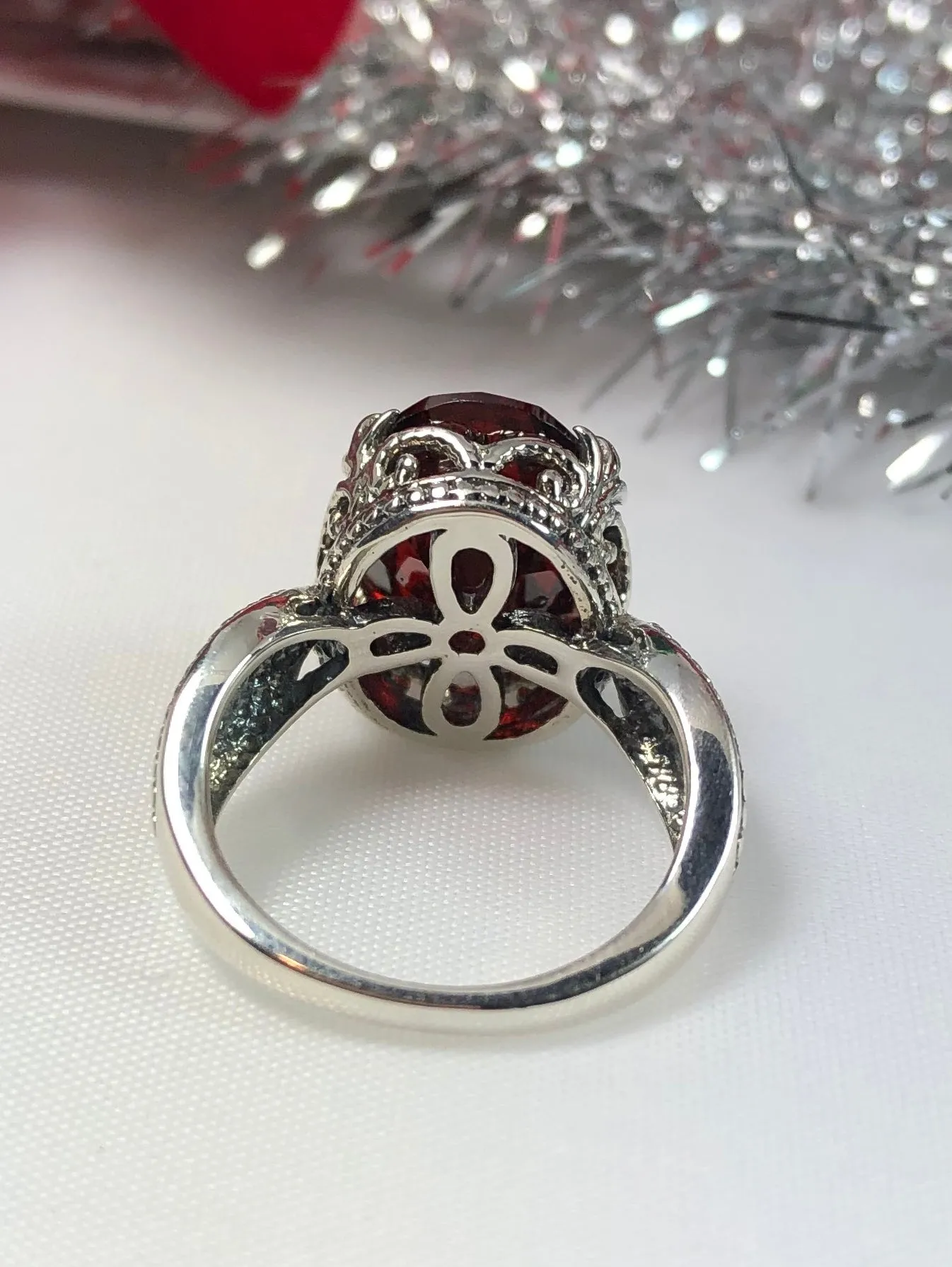Garnet Cubic Zirconia (CZ) Gothic Ring #D133
