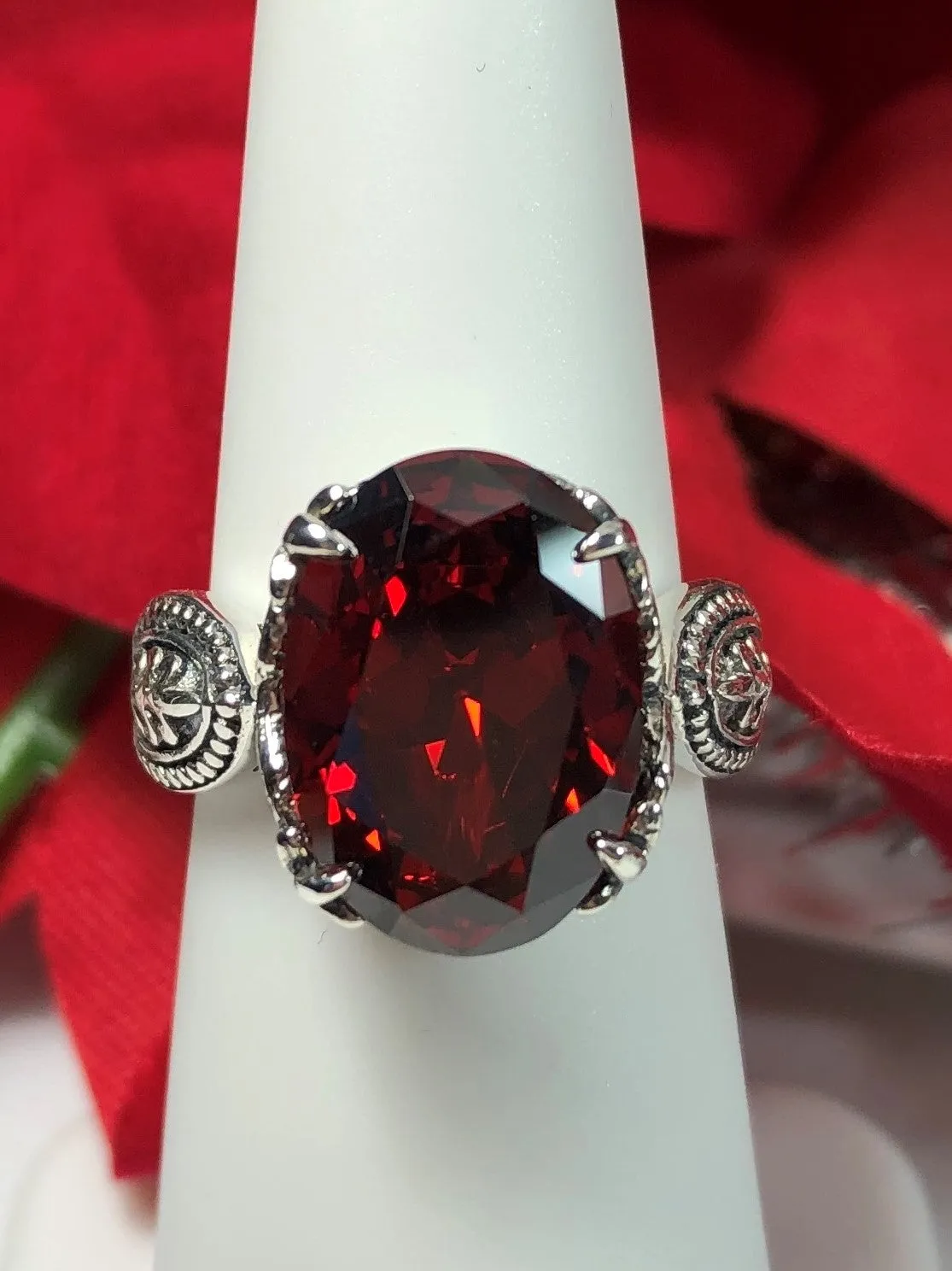 Garnet Cubic Zirconia (CZ) Gothic Ring #D133