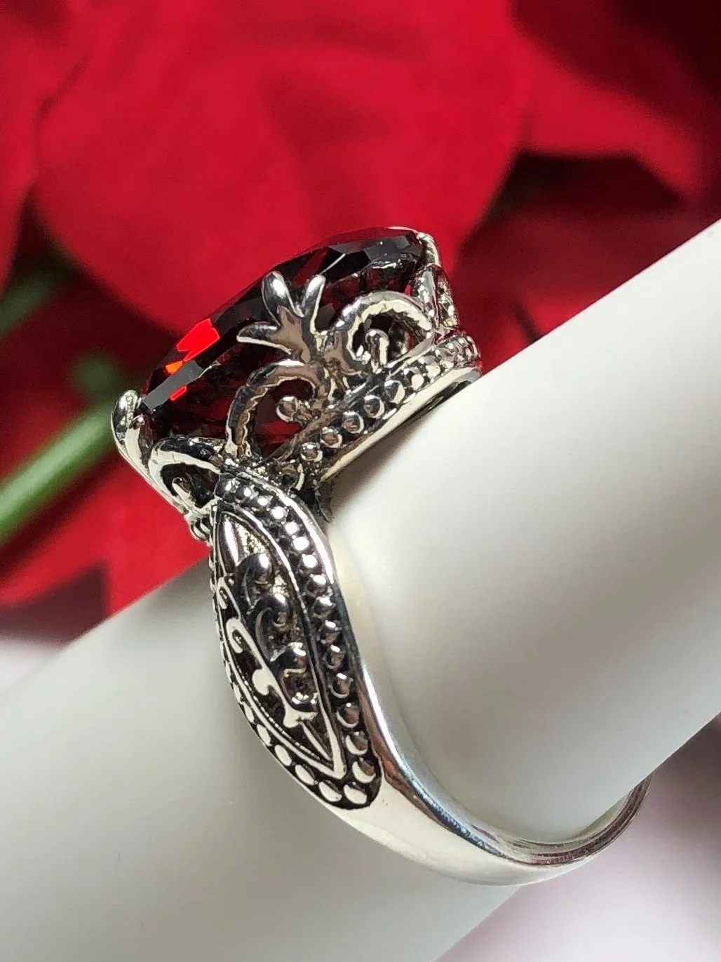 Garnet Cubic Zirconia (CZ) Gothic Ring #D133
