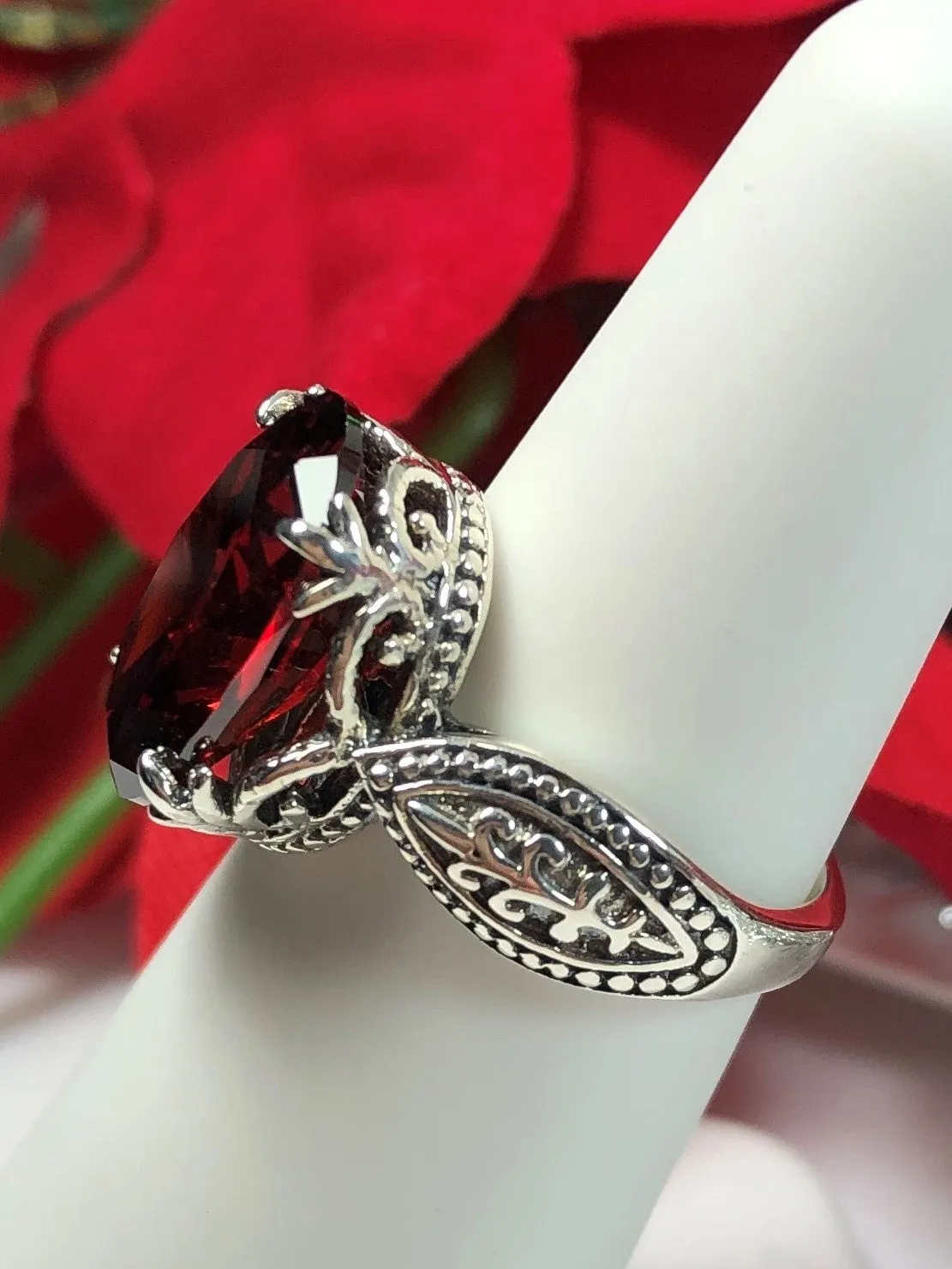 Garnet Cubic Zirconia (CZ) Gothic Ring #D133