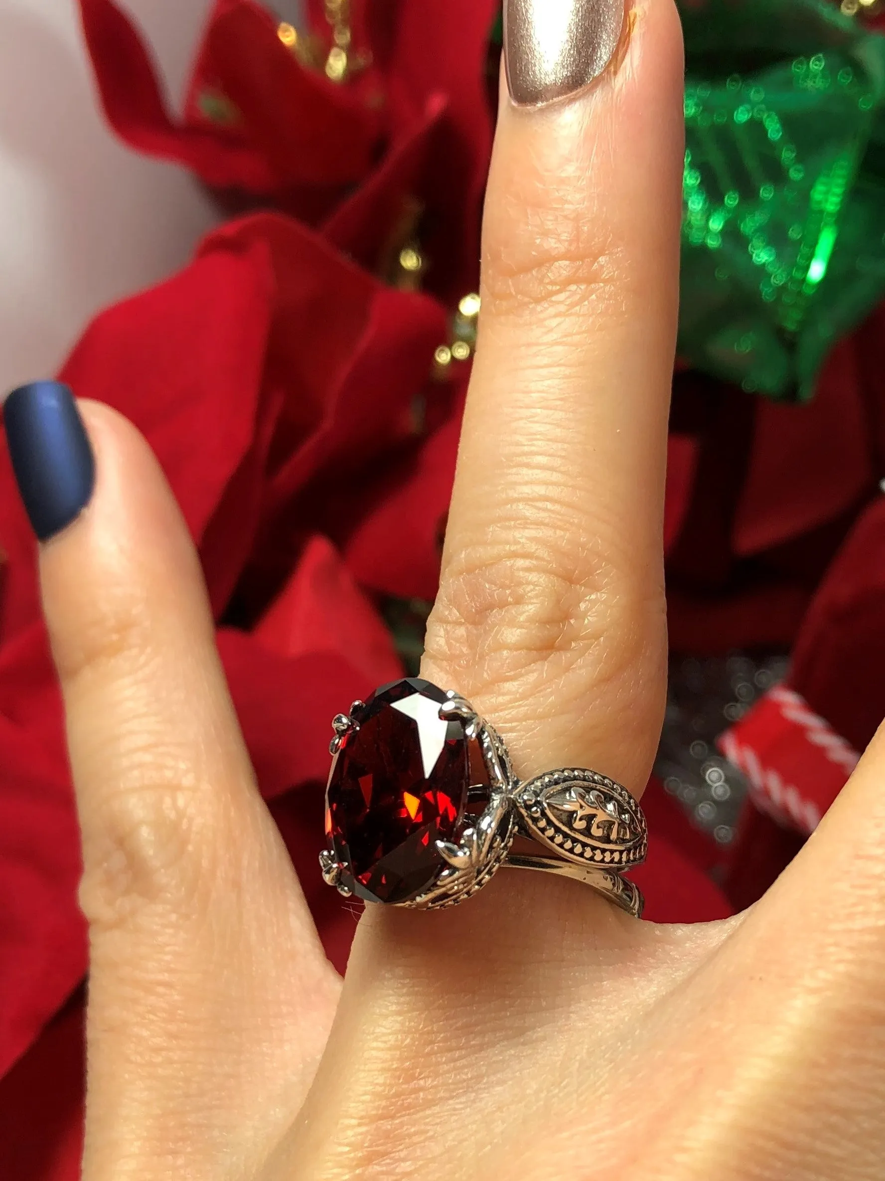 Garnet Cubic Zirconia (CZ) Gothic Ring #D133
